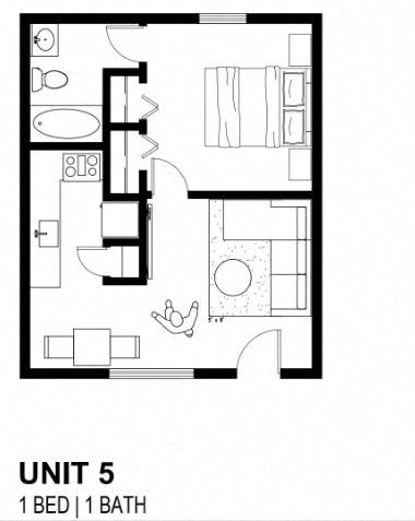 Floor plan for 1 bed, 1 bath, 800 sqft